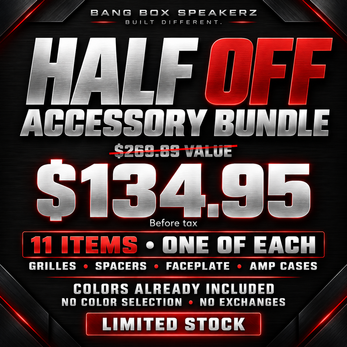 BBS Half-Off Accessory Bundle — 11 items, one of each, $134.95; colors included, no color selection or exchanges; limited stock.