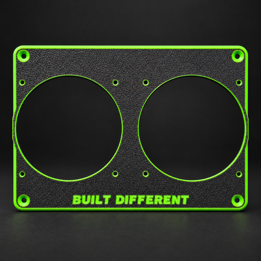 Apache 1800 Full Faceplate V2 for dual 4-inch speakers, with black textured finish, green accents, and Built Different lettering.