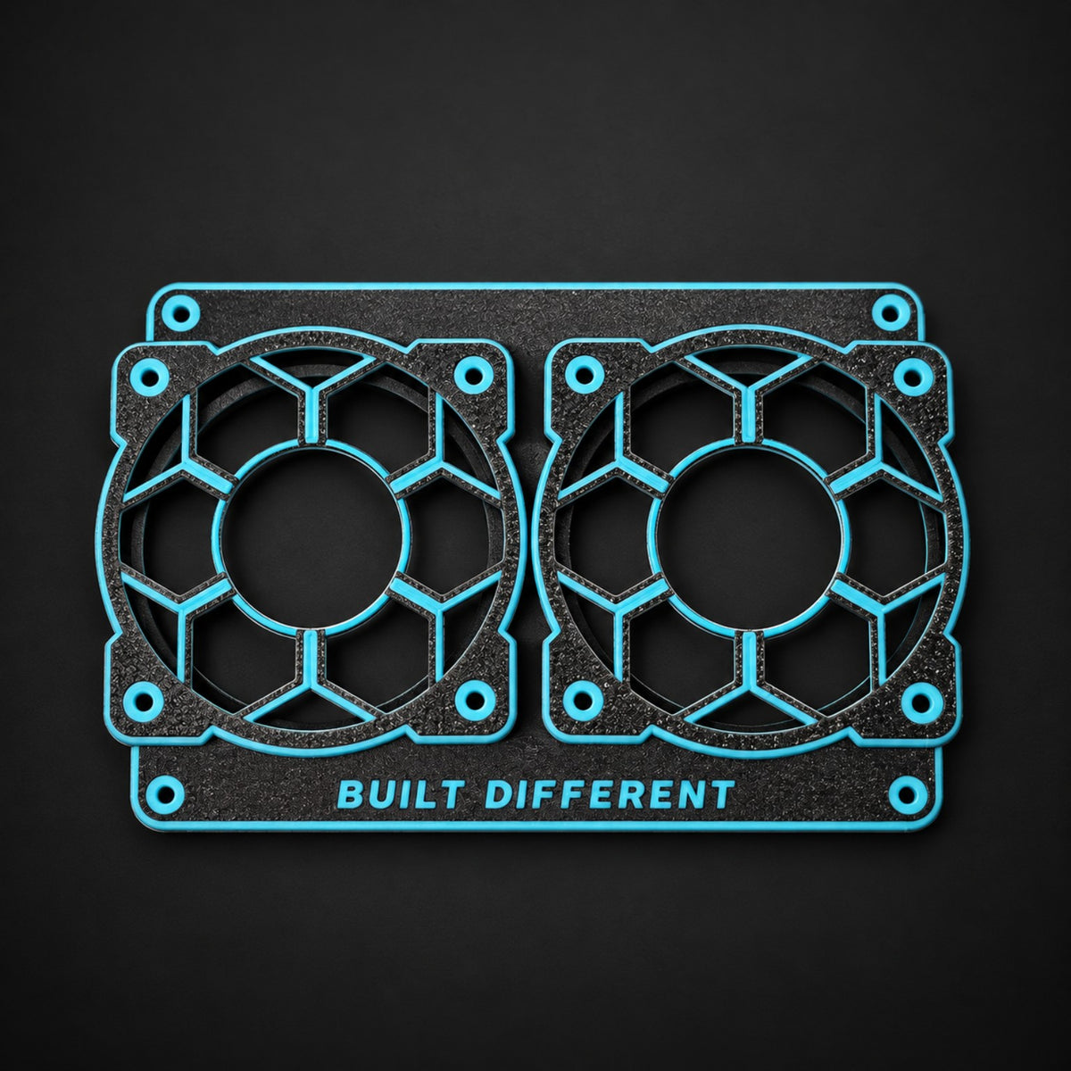 Apache 1800 full faceplate and pair of speaker grilles in black with turquoise accents.