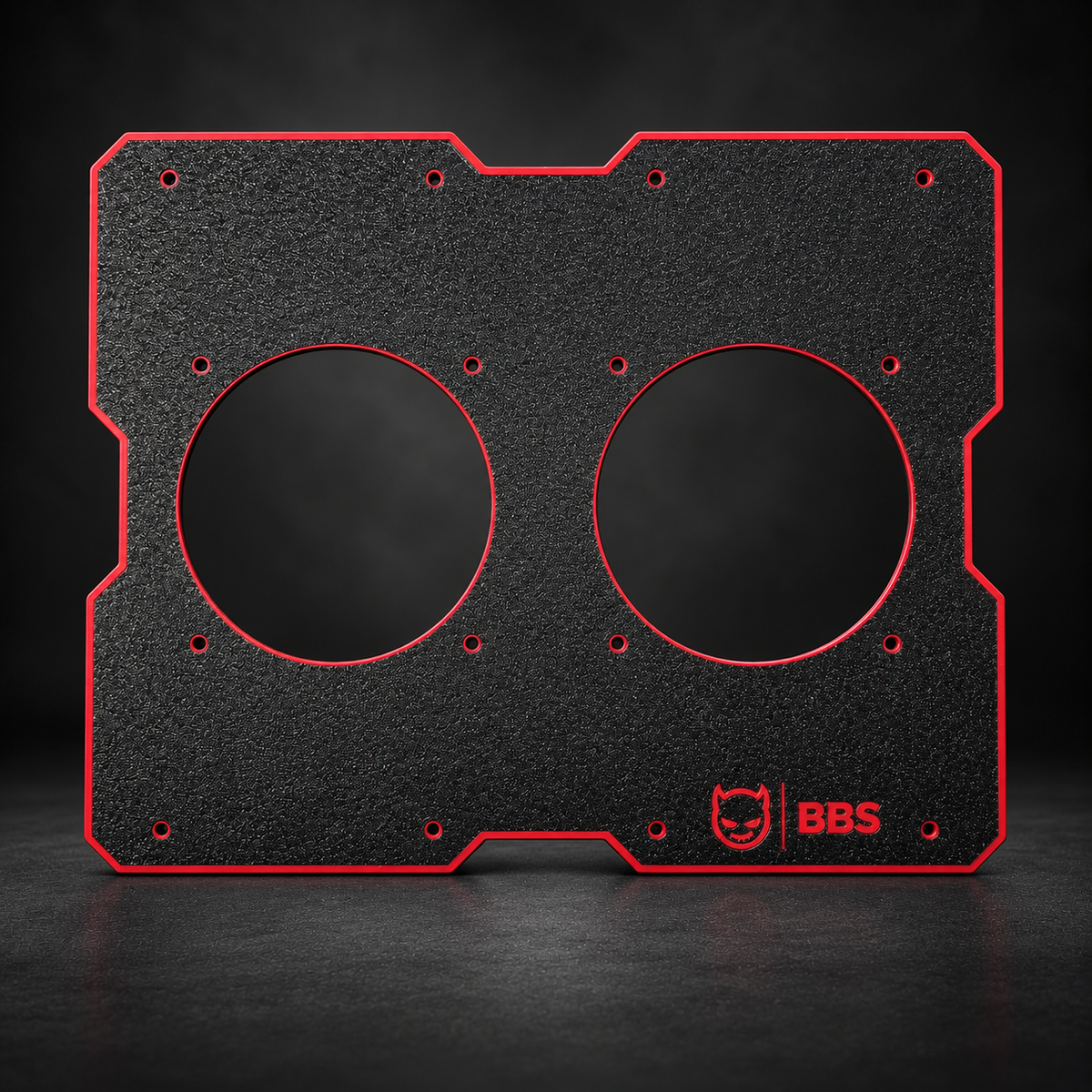 Apache 2800 dual 4-inch faceplate with red accents and two 95 mm cutouts. Faceplate only; grilles sold separately.