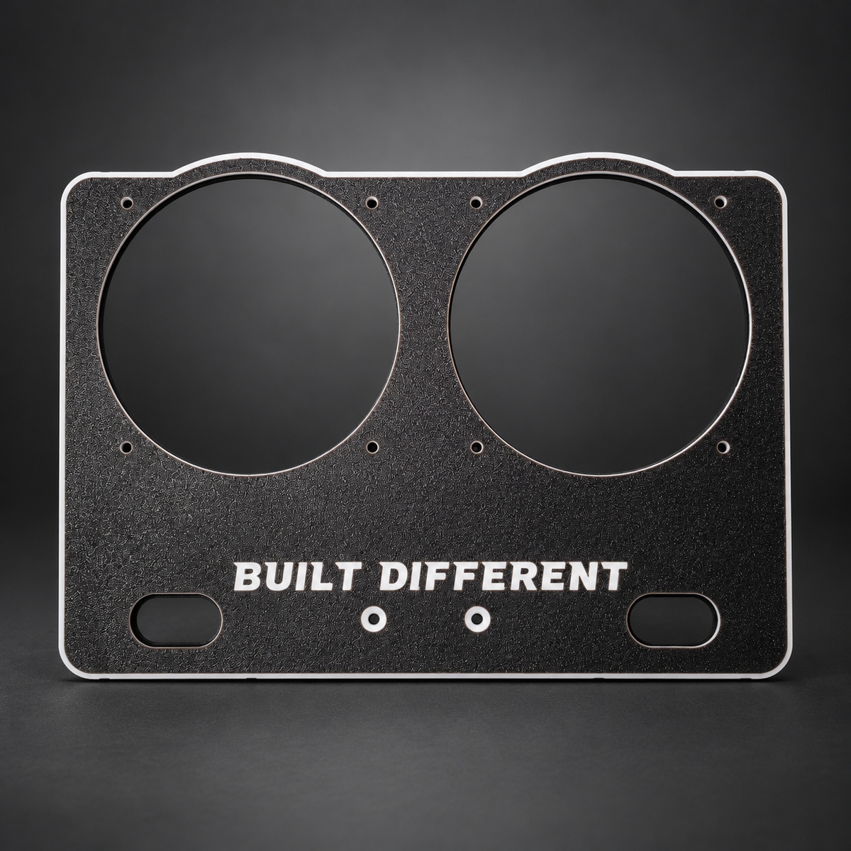 Apache 2800 full rear faceplate with white accents and BUILT DIFFERENT lettering, designed for two Dayton Audio ND140-PR 5.25-inch passive radiators. Faceplate only.