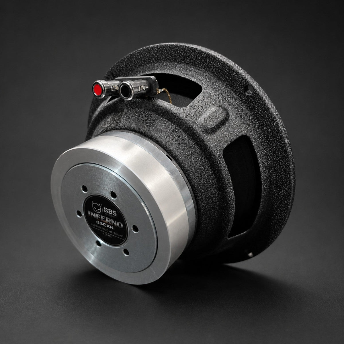 Rear motor and terminal studio view of the BBS Inferno 65CXN coaxial speaker